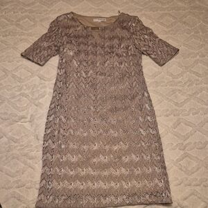 Studio One Long Sleeve Lace Dress in Tan